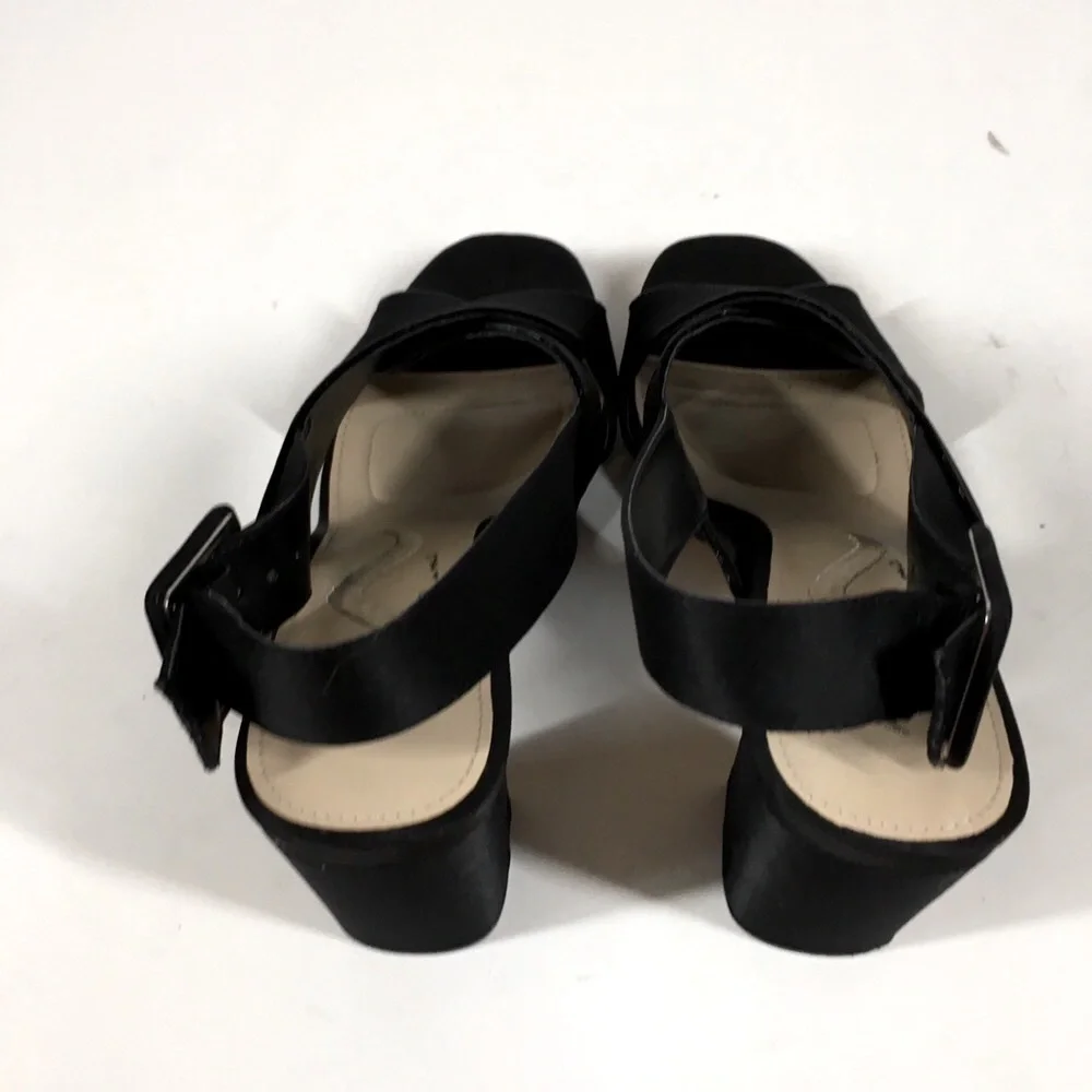 Nina New York Black Criss Cross Straps Platform Open Toe Sandal Heels Size 7.5M